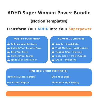 ADHD Super Women Power Bundle Notion templates – executive function and organization system for women.