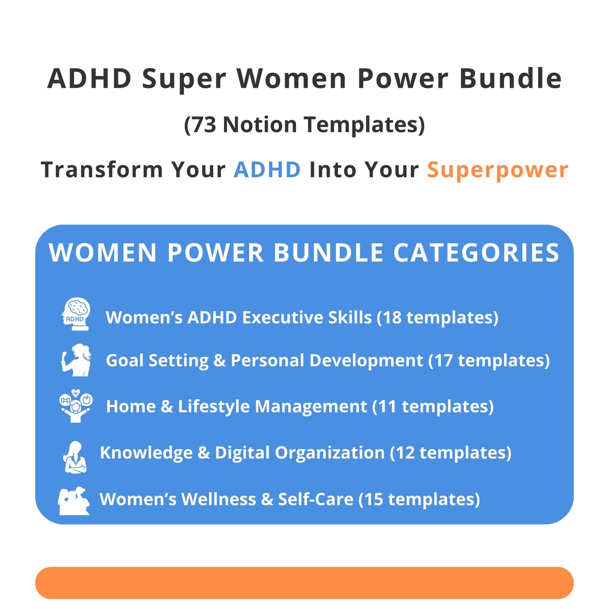 73 Notion templates for women with ADHD – executive skills, goal setting and digital organization system.